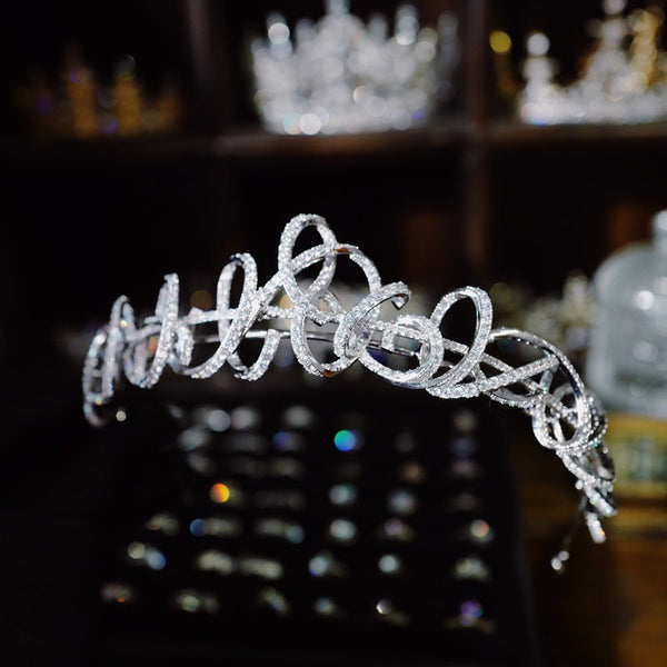 Princess CZ Zircon Crystal Silver Wedding Crowns Tiaras Headpieces