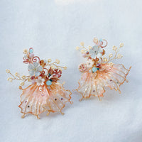 Handmade Pink Metal Flower Resin Long Earrings