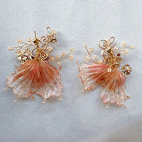 Handmade Pink Metal Flower Resin Long Earrings