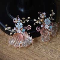 Handmade Pink Metal Flower Resin Long Earrings