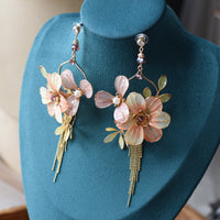 Hanmdade Light Orange Flower Tassel Girls Earring