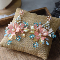 Enthnic Pink&Blue Rhinestones Woman Earring