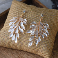 Beige Handmade Resin Leaves Long Earrings