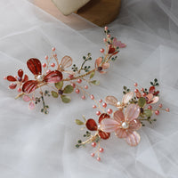 Pink Flower&Pearls Long Brides Barrttes