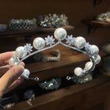 Pretty Silver Pearls&Zircon Bridal Crowns Tiaras