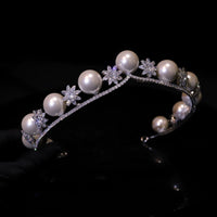 Pretty Silver Pearls&Zircon Bridal Crowns Tiaras