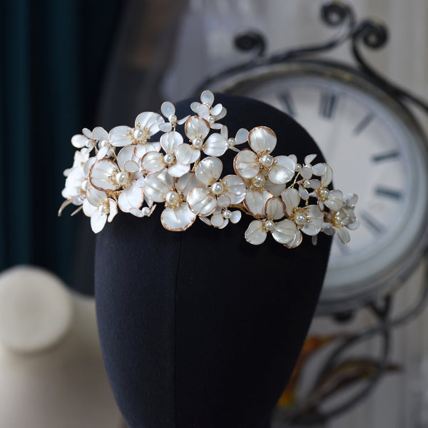 Baroque Oversize Beige Flower Wedding Tiaras Headpieces