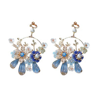 Classic Retro Blue Baroque earrings Handmade Rhinestone Ear Clip