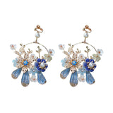 Classic Retro Blue Baroque earrings Handmade Rhinestone Ear Clip