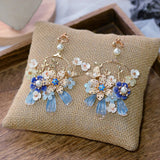 Classic Retro Blue Baroque earrings Handmade Rhinestone Ear Clip