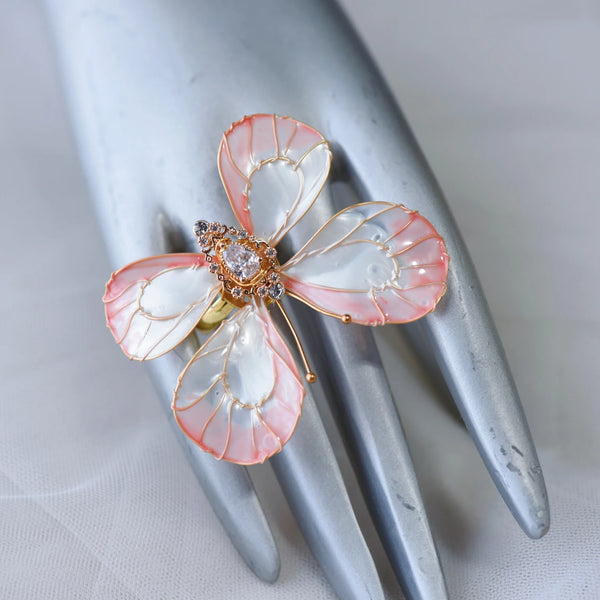 Cute Pink Butterfly Girls Cocktail Ring