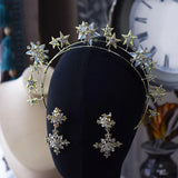 European Star Tiaras Headbands with Earring Bridal Hairbands