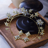 European Star Tiaras Headbands with Earring Bridal Hairbands