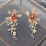 Cute Pinky Leaves Brides Ear clip Evening Earrings