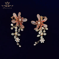 Cute Pinky Leaves Brides Ear clip Evening Earrings