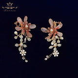 Cute Pinky Leaves Brides Ear clip Evening Earrings