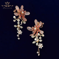 Cute Pinky Leaves Brides Ear clip Evening Earrings