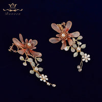 Cute Pinky Leaves Brides Ear clip Evening Earrings