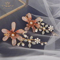 Cute Pinky Leaves Brides Ear clip Evening Earrings