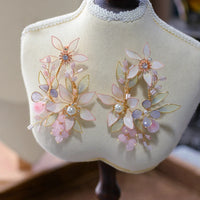 Gorgeous Handmade Pink Earrings Leaf Rhinestone Ear Clips