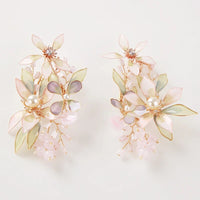 Gorgeous Handmade Pink Earrings Leaf Rhinestone Ear Clips