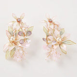 Gorgeous Handmade Pink Earrings Leaf Rhinestone Ear Clips