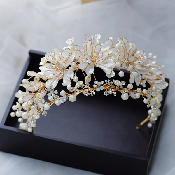 Flower & Pearls Brides Leaves Tiaras Crowns Headbands Bridal Hairbands