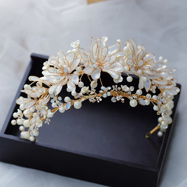 Handmade Flower & Pearls Brides Leaves Tiaras Crowns Headbands