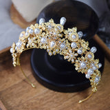 Baroque Golden Pearls Bridal Tiaras Crowns