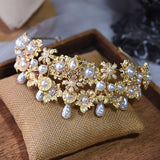 Baroque Golden Pearls Bridal Tiaras Crowns