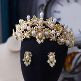 Baroque Golden Pearls Bridal Tiaras Crowns