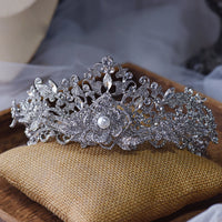 Baroque Silver Pearls Bridal Crowns Tiara Bride Headband