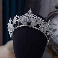 Oversize Blue Rhinestones Bride Tiara Headpieces