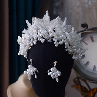 European Pearls Wedding Tiaras Headpieces with Earring