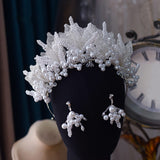 European Pearls Wedding Tiaras Headpieces with Earring