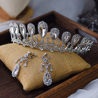 Elegant Drop-water Zircon Crystal Brides Headpieces with Earring