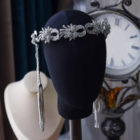 Korean Tassel Silver Zircon Crystal Brides Headpieces Wedding Tiaras