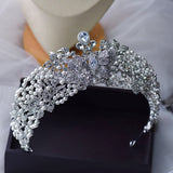 Oversize Zircon&Pearls Wedding Tiaras Crown Headpieces