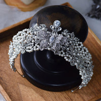 Oversize Zircon&Pearls Wedding Tiaras Crown Headpieces