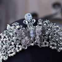 Oversize Zircon&Pearls Wedding Tiaras Crown Headpieces