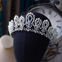 Elegant Zircon&Pearls Wedding Tiaras Crown set Headpieces