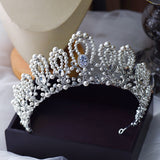 Elegant Zircon&Pearls Wedding Tiaras Crown set Headpieces