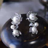 Fashion Zircon&Pearls Wedding Tiaras Crown with Earring