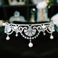 Royal Zircon Plears Silver Tiara Crown Wedding Headpieces