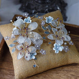 Romantic Embroidery White& Blue Brides Barrettes Headbands