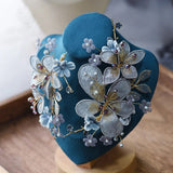 Romantic Embroidery White& Blue Brides Barrettes Headbands