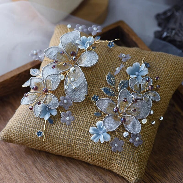 Romantic Ethnic Style Blue Flower Brides Barrettes Head Wear