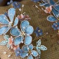 Romantic Ethnic Style Blue Flower Brides Barrettes Head Wear