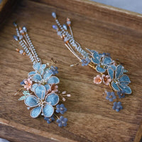 Romantic Ethnic Style Blue Flower Brides Barrettes Head Wear