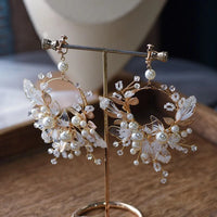 Beige Handmade Rhinestone Long Earrings Evening